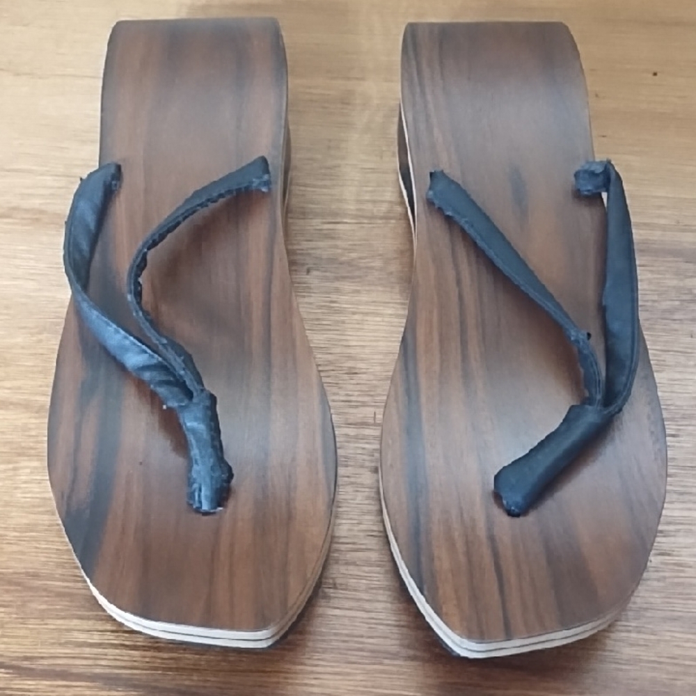 Black and Brown Wooden Sandals with Minimalist Design